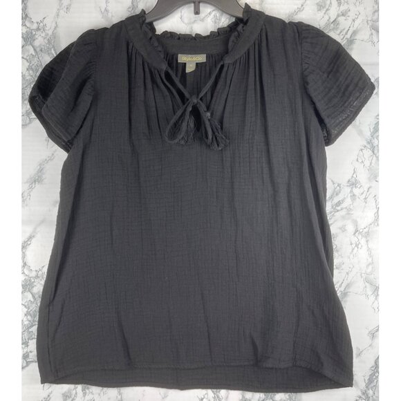 Style & Co Womens Medium Black Gauze Top - Picture 1 of 9
